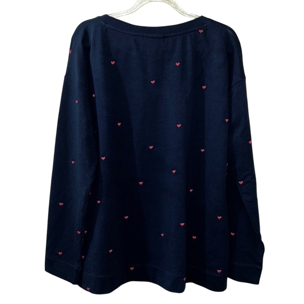 J.Jill Navy Blue Heart Embroidered Sweatshirt Womens Small Red Hearts Pullover - Picture 1 of 3